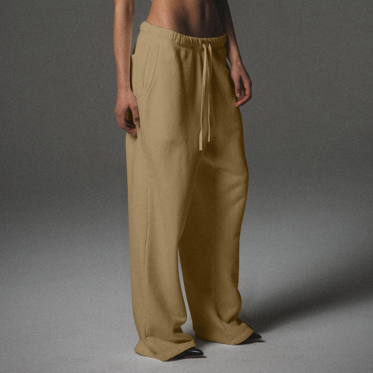 Wide Leg Sweatpants Women Casual Comfy Fleece Lined Joggers Baggy Drawstring Low Rise Sweat Pants with Pockets
