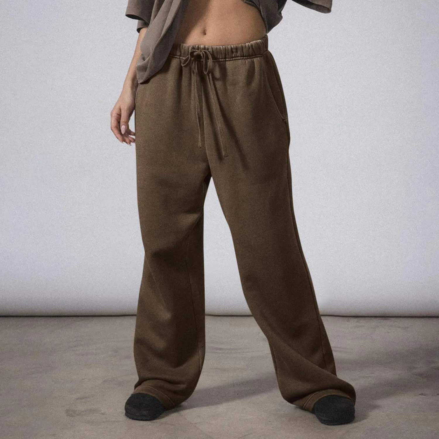 Wide Leg Sweatpants Women Casual Comfy Fleece Lined Joggers Baggy Drawstring Low Rise Sweat Pants with Pockets