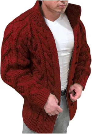 Winter Cardigan Sweater Men Cable Knit Cardigan Sweaters Button Down Knitted Sweater Stand Collar Sweaters