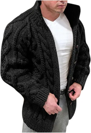 Winter Cardigan Sweater Men Cable Knit Cardigan Sweaters Button Down Knitted Sweater Stand Collar Sweaters
