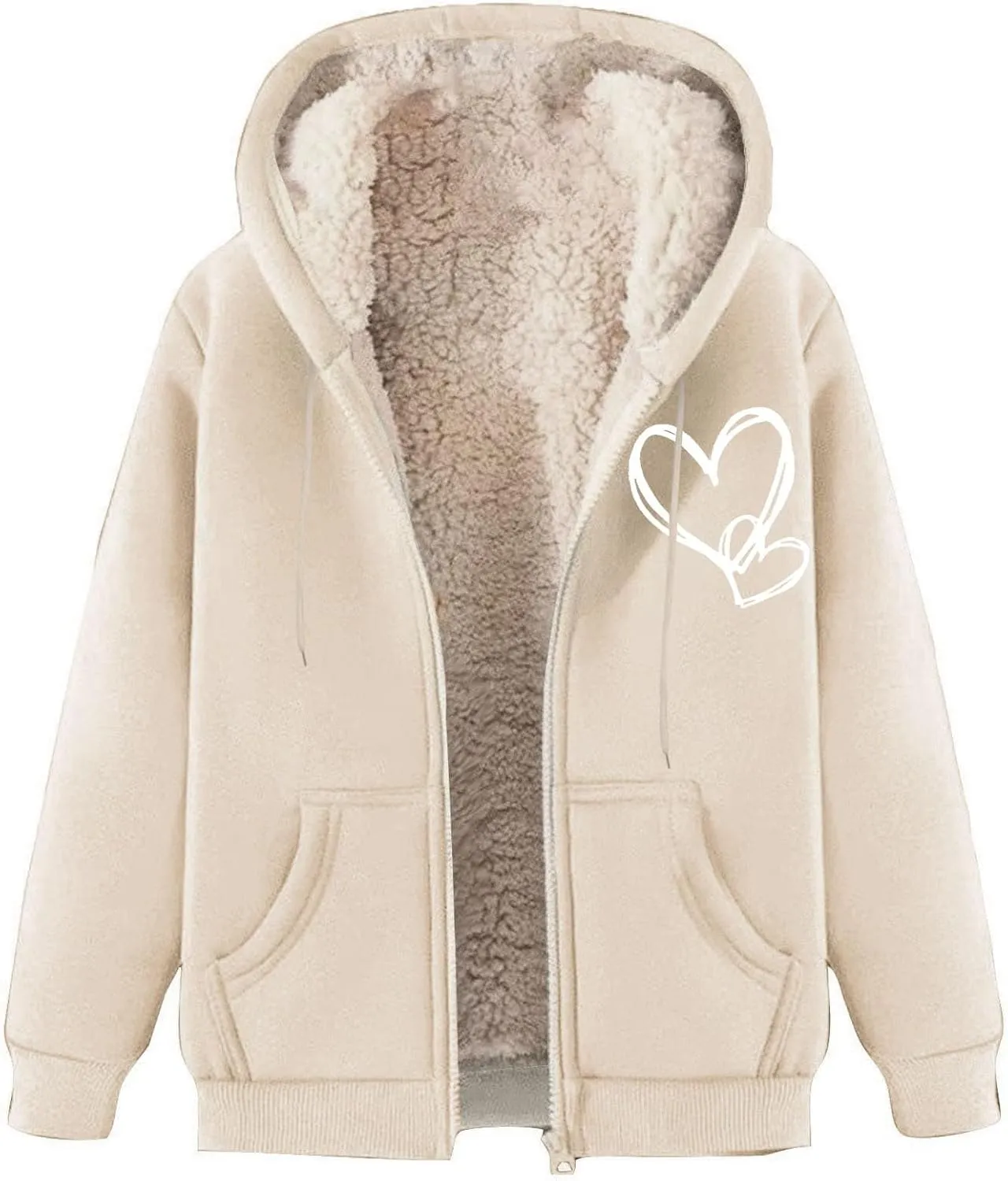 Winter Coats For Women Fuzzy Fleece Jacket Hooded Warm Sherpa Fleece Lined Cardigan Coat Outerwear With Pocket