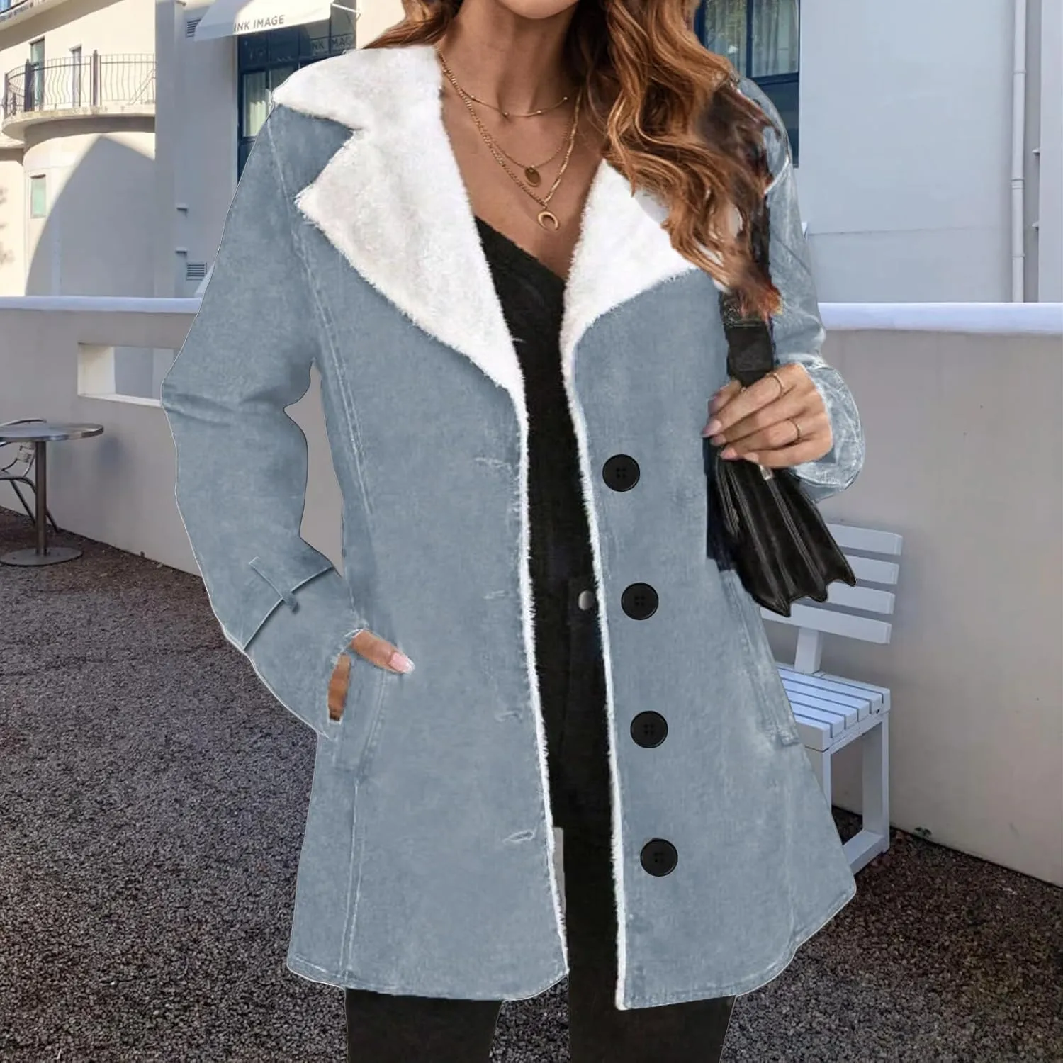 Winter Coats for Women Sherpa Fleece Lined Jacket Fuzzy Button Dwon Lapel Thick Parka Jackets Comfy Wool Coats