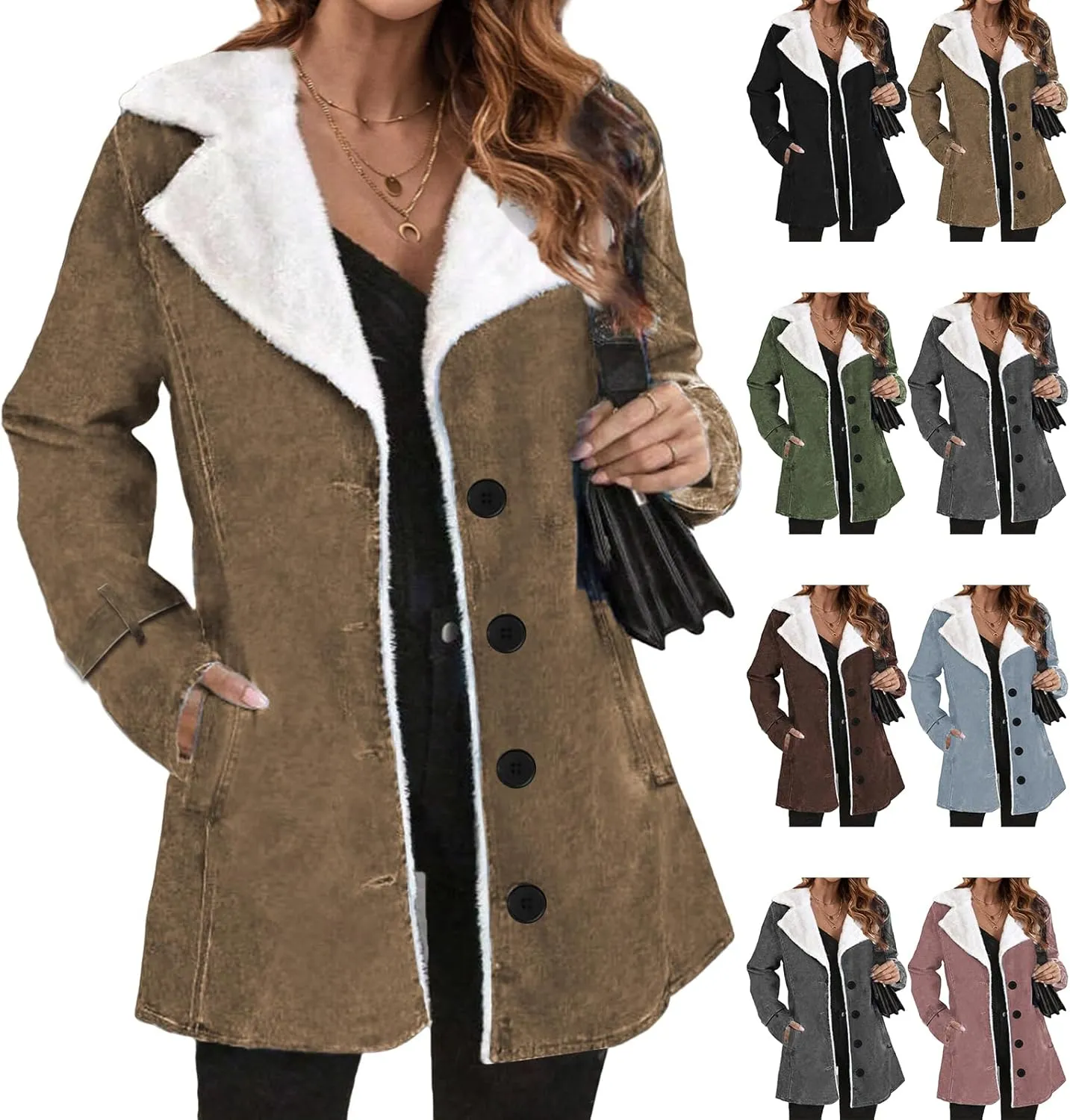 Winter Coats for Women Sherpa Fleece Lined Jacket Fuzzy Button Dwon Lapel Thick Parka Jackets Comfy Wool Coats