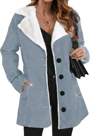 Winter Coats for Women Sherpa Fleece Lined Jacket Fuzzy Button Dwon Lapel Thick Parka Jackets Comfy Wool Coats