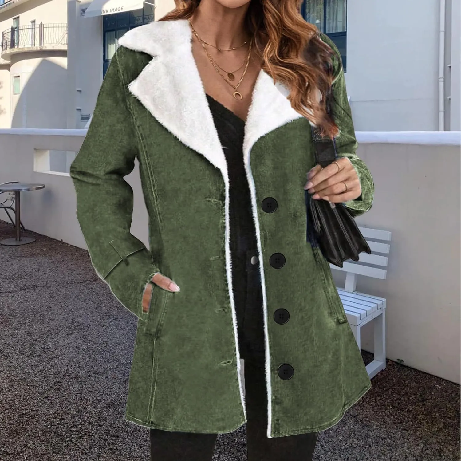 Winter Coats for Women Sherpa Fleece Lined Jacket Fuzzy Button Dwon Lapel Thick Parka Jackets Comfy Wool Coats