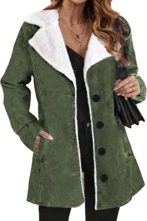 Winter Coats for Women Sherpa Fleece Lined Jacket Fuzzy Button Dwon Lapel Thick Parka Jackets Comfy Wool Coats