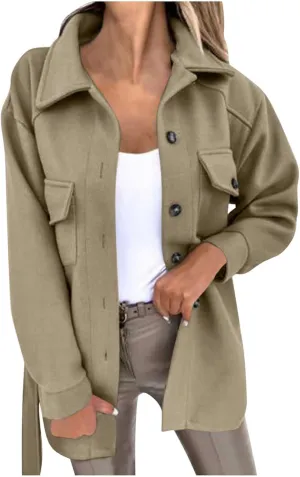 Winter Coats for Women Wool Blend Jackets Mid Long Pea Coat Long Sleeve Button Down Casual Shackets Jackets Outerwear