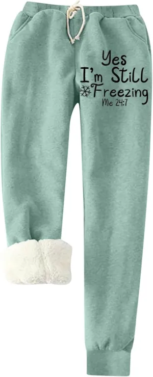 Winter Leggings for Women Fleece Lined Leggings Women Thick Sherpa Polar Lined Jogger Pants Printed Sweatpant Winter Thermal Athletic Lounge Leggings for Women