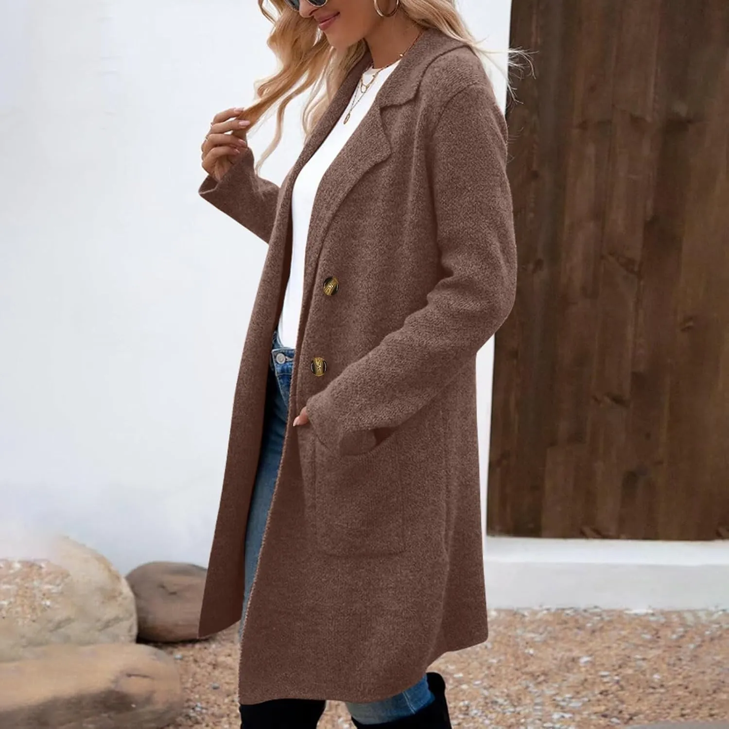Winter Trench Coats for Women Wool Blend Peacoat Long Jackets Double Breasted Overcoats Lightweight Cardigans