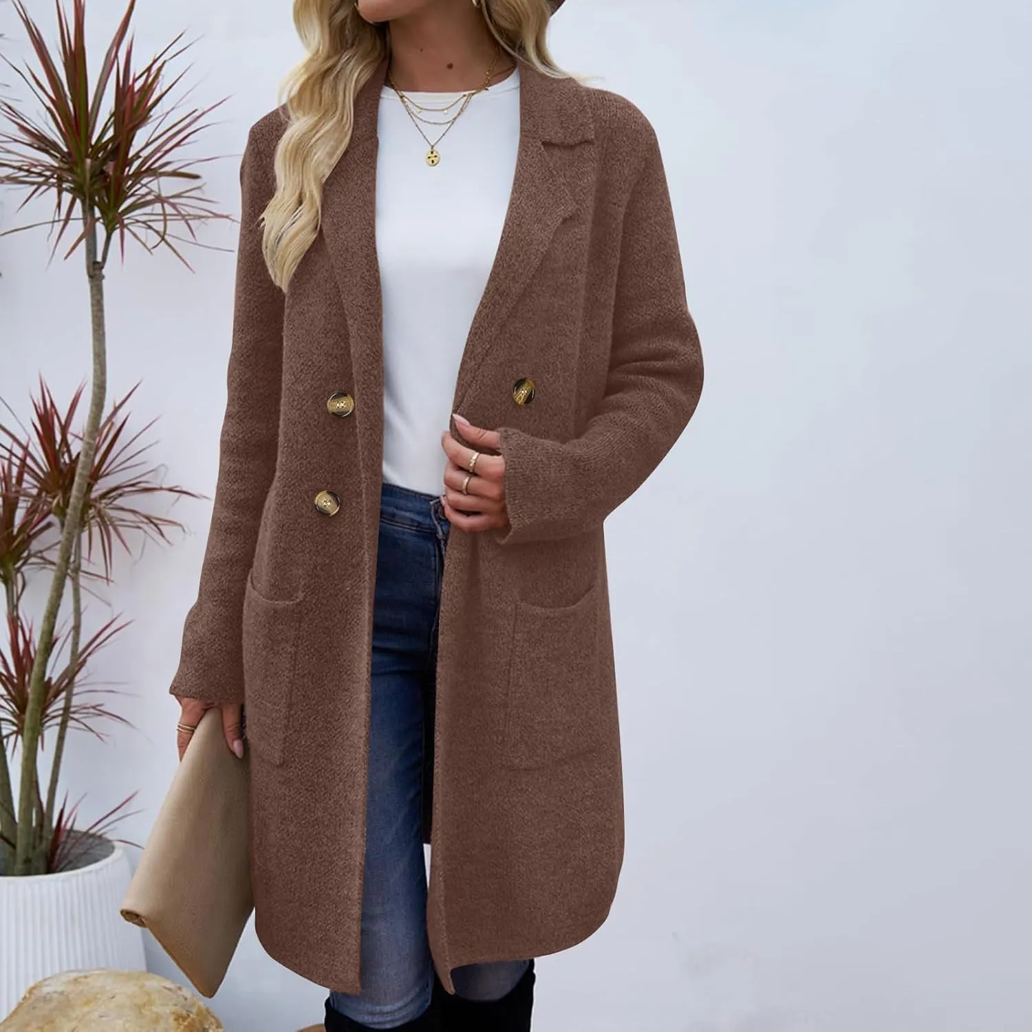 Winter Trench Coats for Women Wool Blend Peacoat Long Jackets Double Breasted Overcoats Lightweight Cardigans