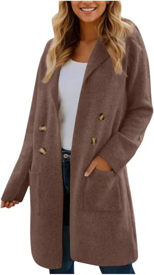 Winter Trench Coats for Women Wool Blend Peacoat Long Jackets Double Breasted Overcoats Lightweight Cardigans
