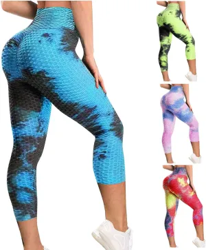Womans Yoga Pants Leggings Exercise Breathable Lifting Ninth Pants Hip Sports Bubble Tie-dye Women's Pants Workout