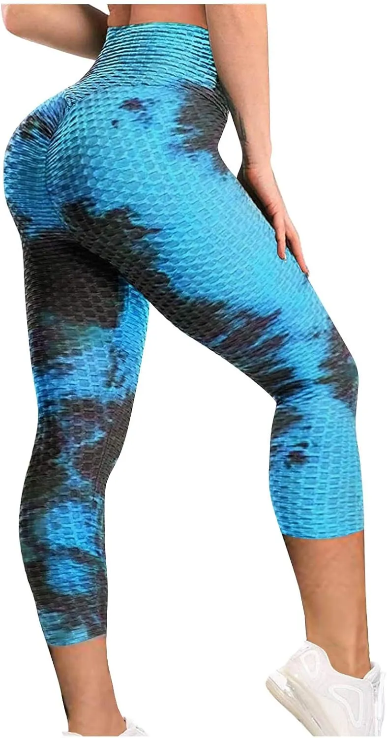 Womans Yoga Pants Leggings Exercise Breathable Lifting Ninth Pants Hip Sports Bubble Tie-dye Women's Pants Workout