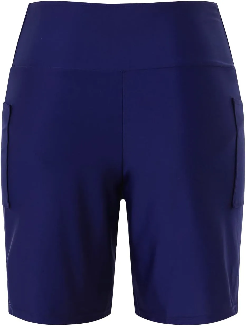 Women 7" Swim Shorts High Waisted Swimsuit Shorts Plus Size Bathing Suit Shorts Long Boy Shorts with Pockets
