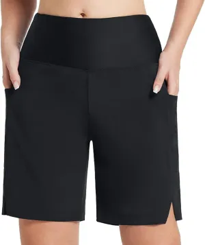 Women 7" Swim Shorts High Waisted Swimsuit Shorts Plus Size Bathing Suit Shorts Long Boy Shorts with Pockets