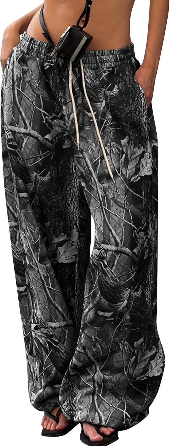 Women Baggy Wide Leg Sweatpants Y2k Loose Camouflage Pants Camo Cargo Pants Joggers with Pockets