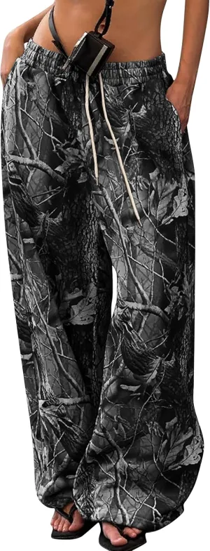 Women Baggy Wide Leg Sweatpants Y2k Loose Camouflage Pants Camo Cargo Pants Joggers with Pockets