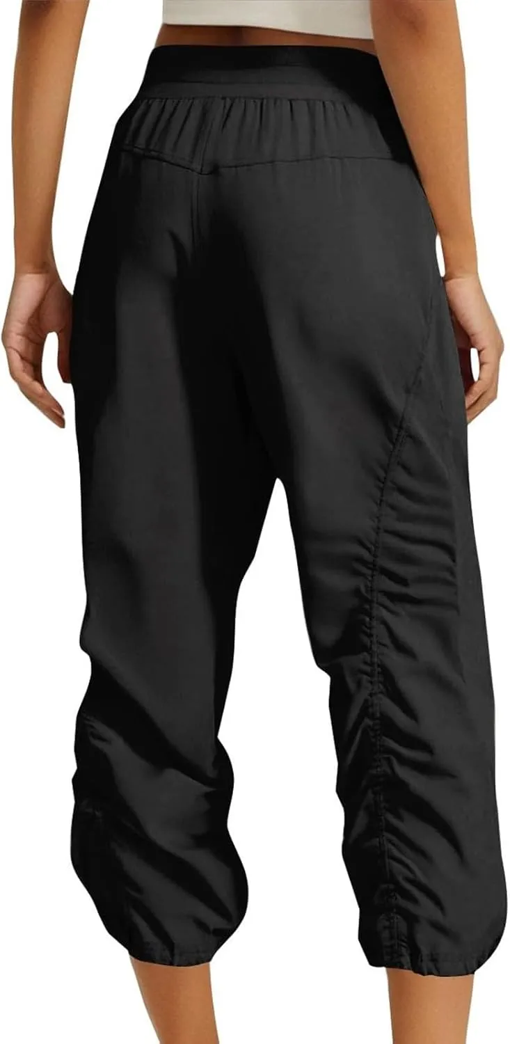 Women Capri Pants Casual Drawstring Elastic High Waisted Pant Quick Dry Tapered Pant Athletic Workout Hiking Trousers