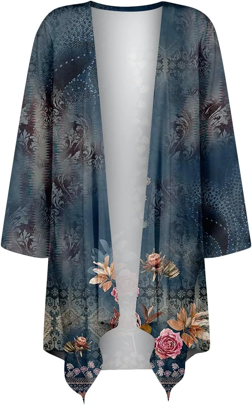 Women Cardigan 2024 3/4 Sleeve Tie Dye Funny Tops Loose Fit Lightweight Blouse Coat Shawl Collar Fall T Shirts