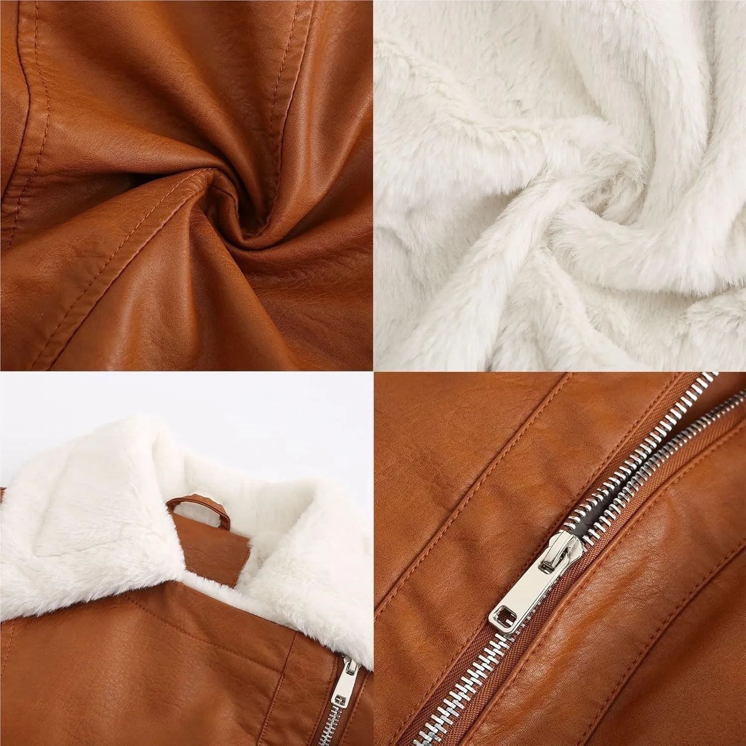 Women Faux Leather Jacket with Faux Fur Lining Warm Winter Biker Coat Faux Fur Moto Jacket Fashion Streetwear