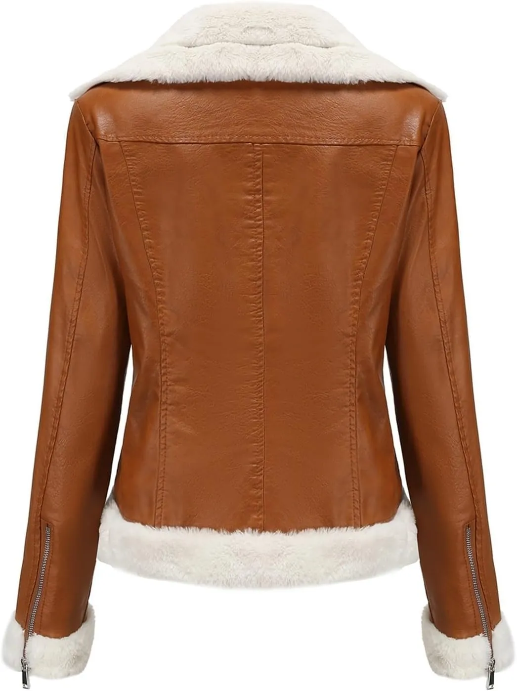 Women Faux Leather Jacket with Faux Fur Lining Warm Winter Biker Coat Faux Fur Moto Jacket Fashion Streetwear