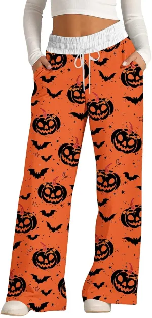 Women Halloween Trendy Sweatpants for Wide Leg Cotton Linen Explosion Loose Trousers Womens Wide Leg Sweatpants