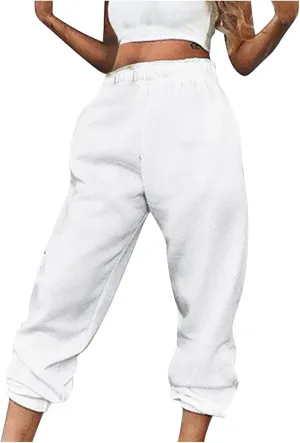 Women High Waisted Baggy Sweatpants, Solid Lounge Athletic Workout Track Pants Cinch Bottom Joggers with Pockets