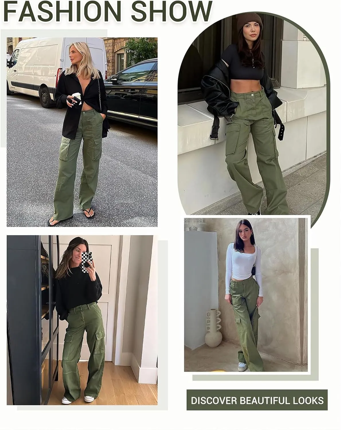 Women High Waisted Satin Cargo Pants Wide Leg Casual Pants Multi Pockets Straight Trousers Elastic Work Pants