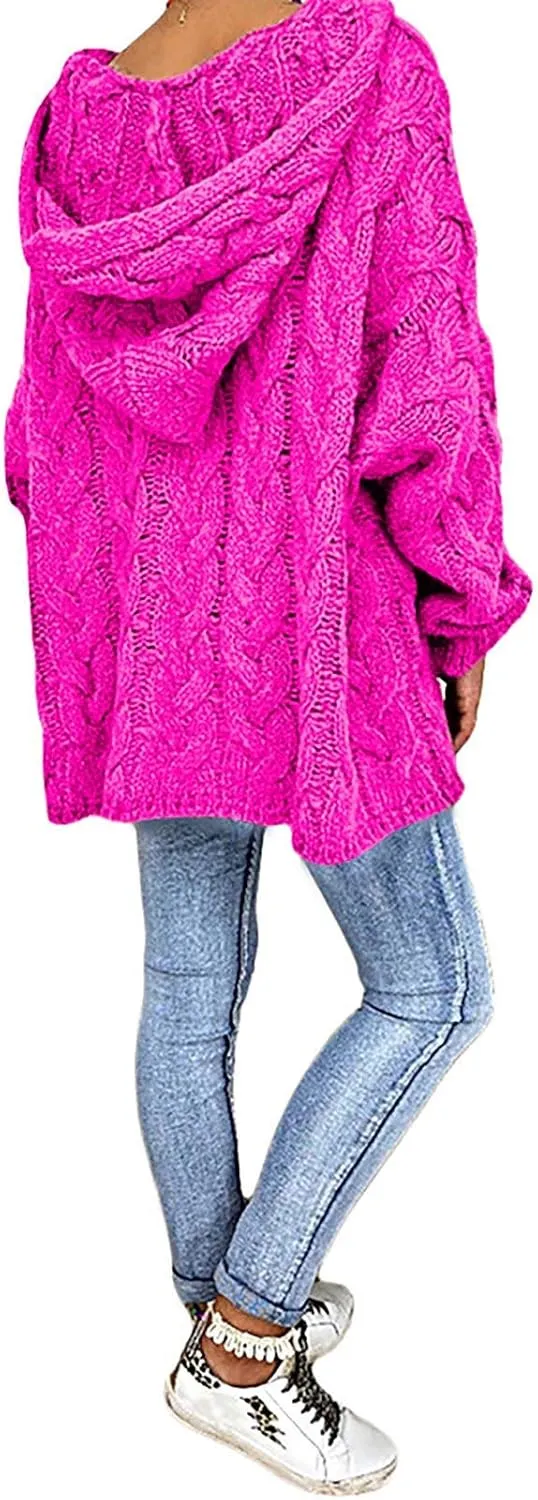 Women Hooded Sweater Cable Knit Pullover Sweaters Casual Plus Size Jumper Tops 2022 Chunky Warm Fall Outfits Y2k Modern