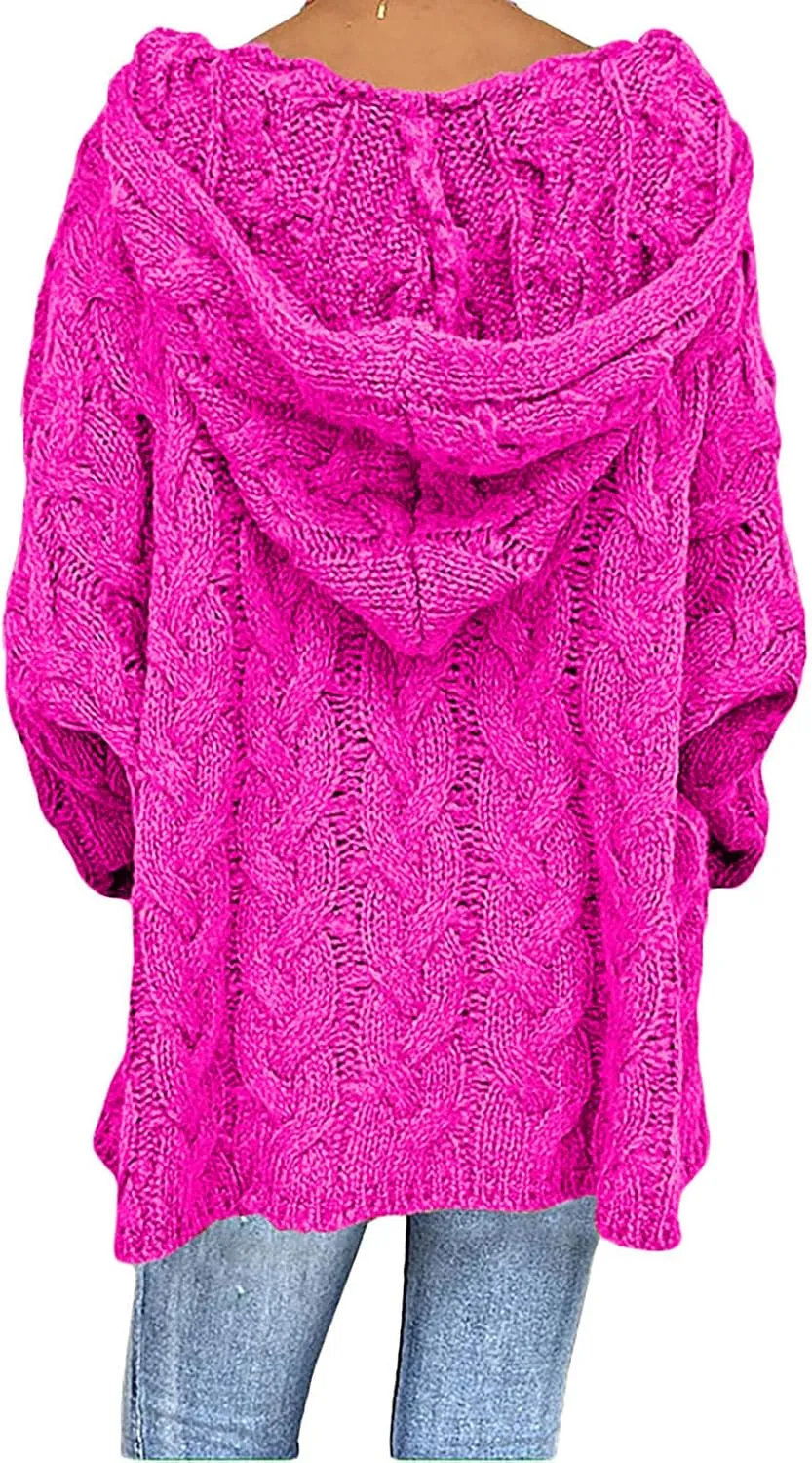 Women Hooded Sweater Cable Knit Pullover Sweaters Casual Plus Size Jumper Tops 2022 Chunky Warm Fall Outfits Y2k Modern