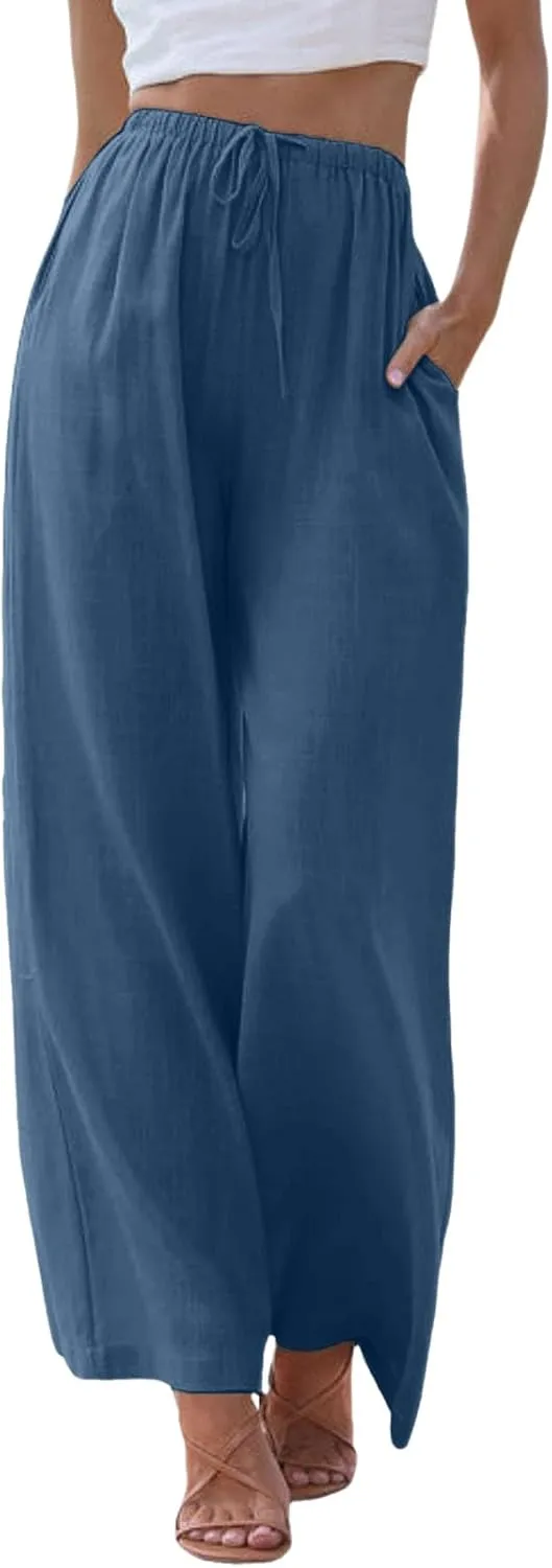 Women Linen Palazzo Pants Winter Satin Sports Jeans with Pockets Fleece Lined Water Resistant