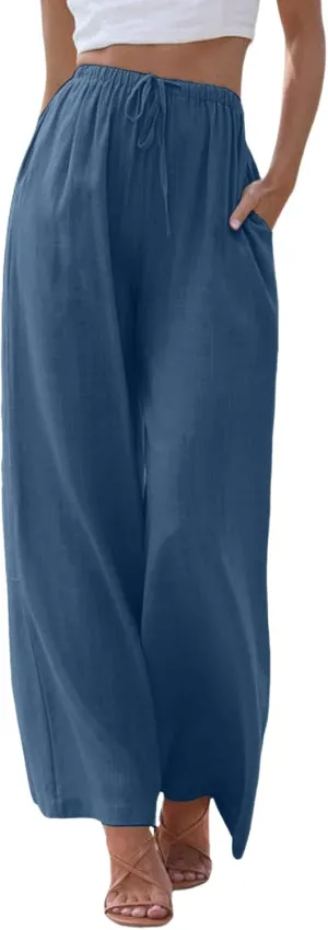 Women Linen Palazzo Pants Winter Satin Sports Jeans with Pockets Fleece Lined Water Resistant