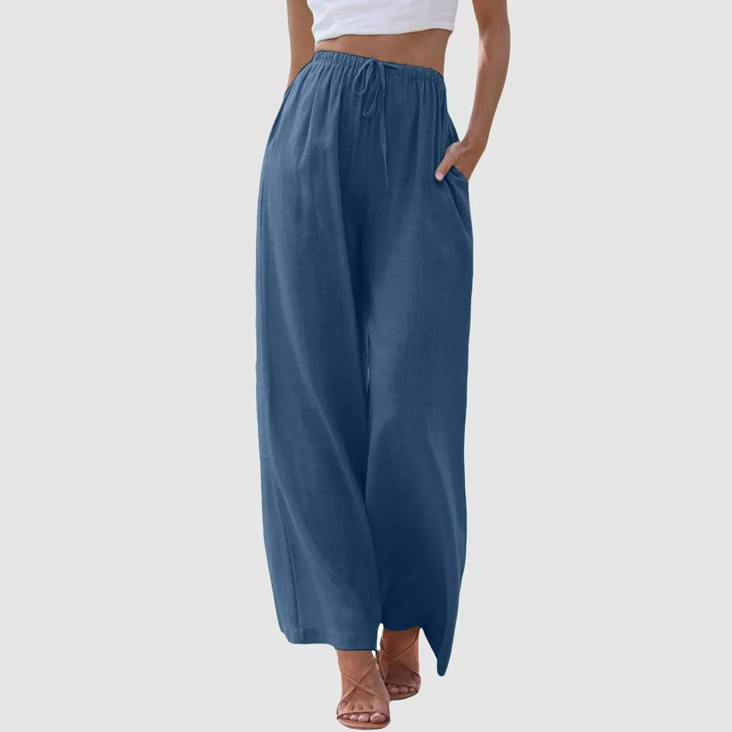 Women Linen Palazzo Pants Winter Satin Sports Jeans with Pockets Fleece Lined Water Resistant