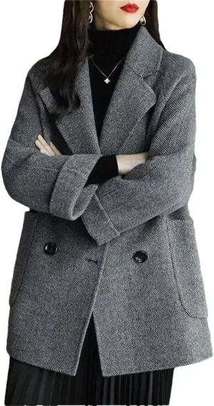 Women Mid-Length Woolen Coats Office Loose Warm Thick Wool Blend Jackets Outerwear