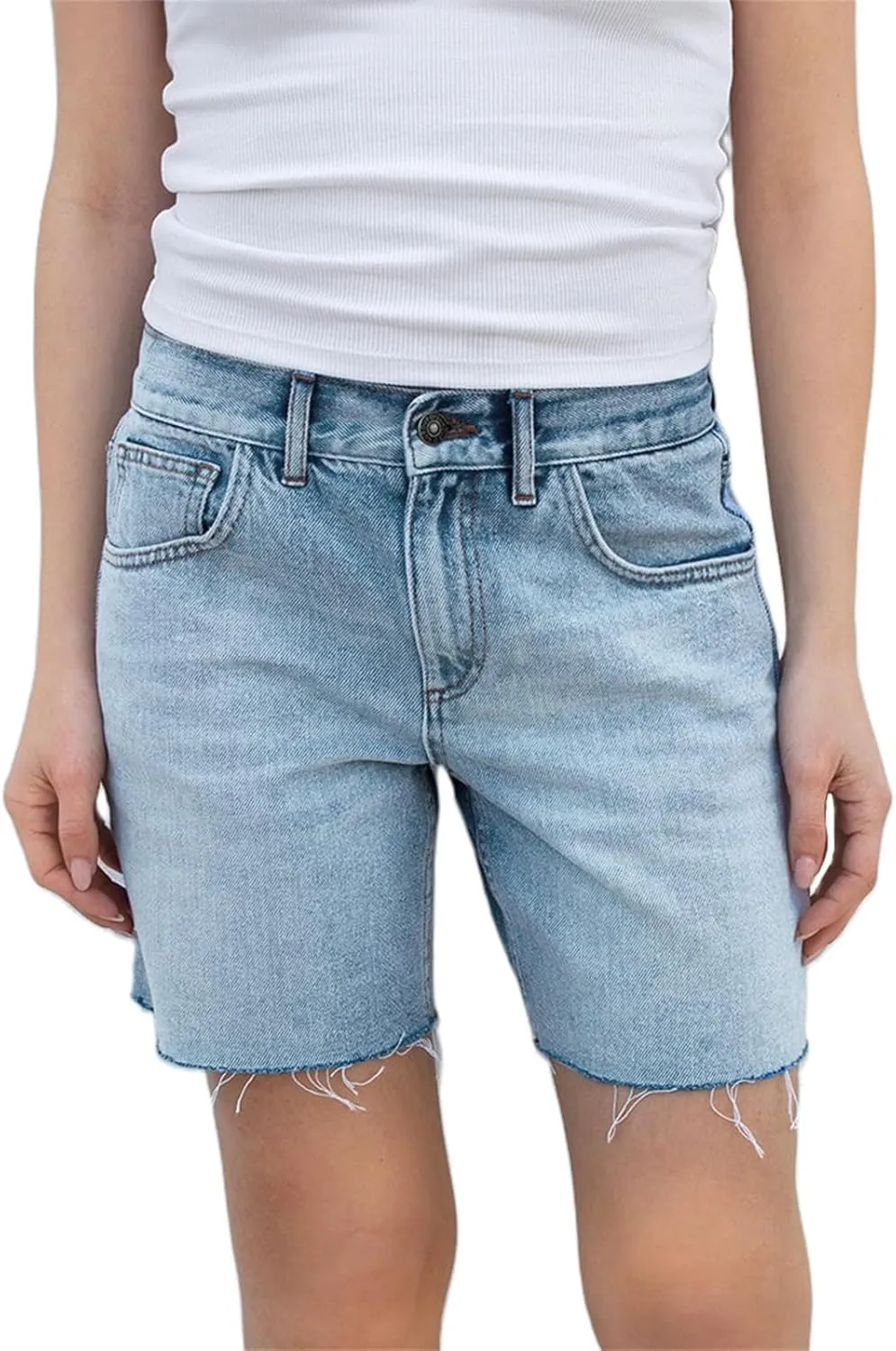Women Y2k Long Jean Shorts Casual Loose Wide Leg Frayed Raw Hem High Waisted Denim Jorts Vintage Summer Streetwear