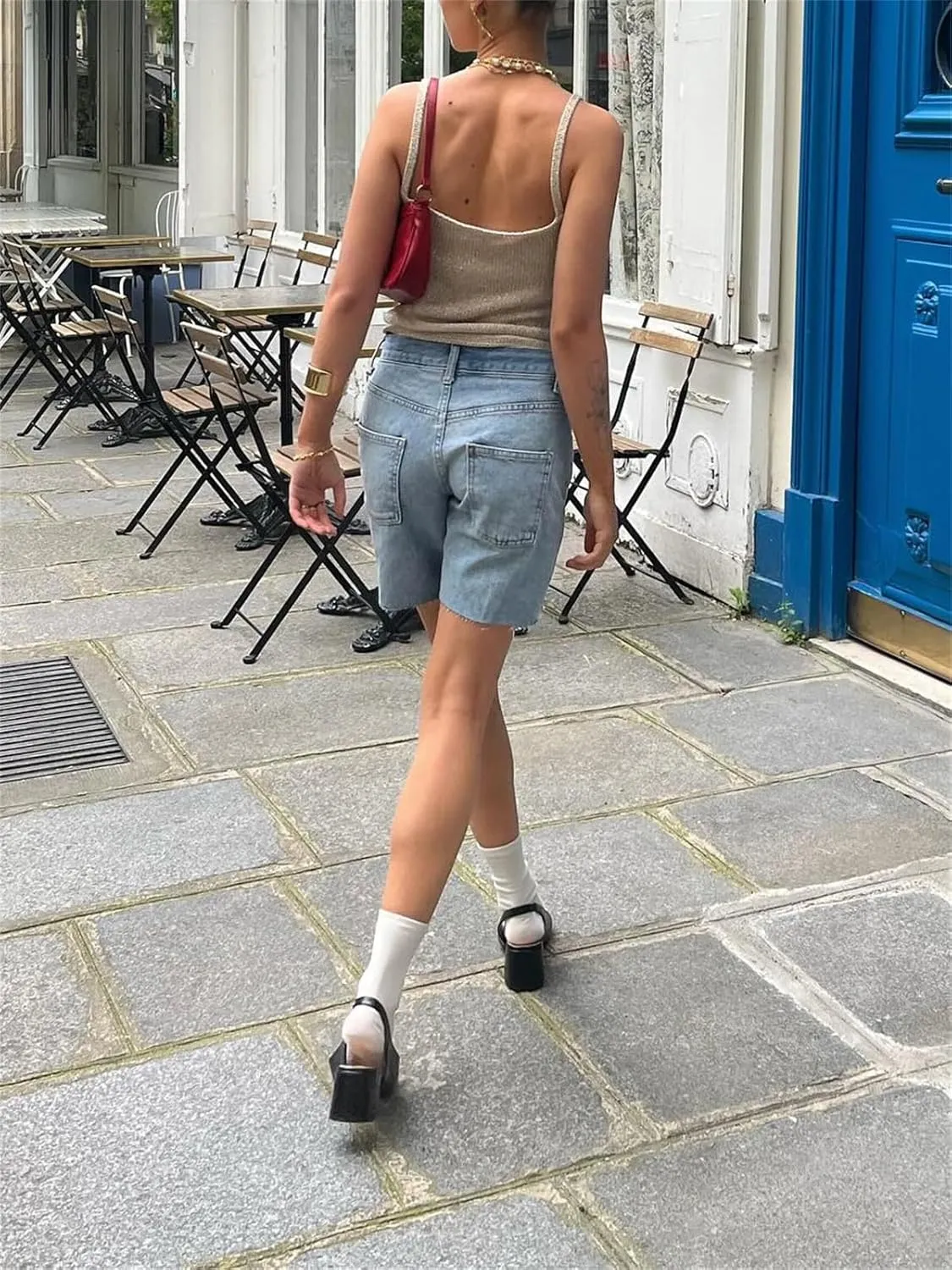 Women Y2k Long Jean Shorts Casual Loose Wide Leg Frayed Raw Hem High Waisted Denim Jorts Vintage Summer Streetwear
