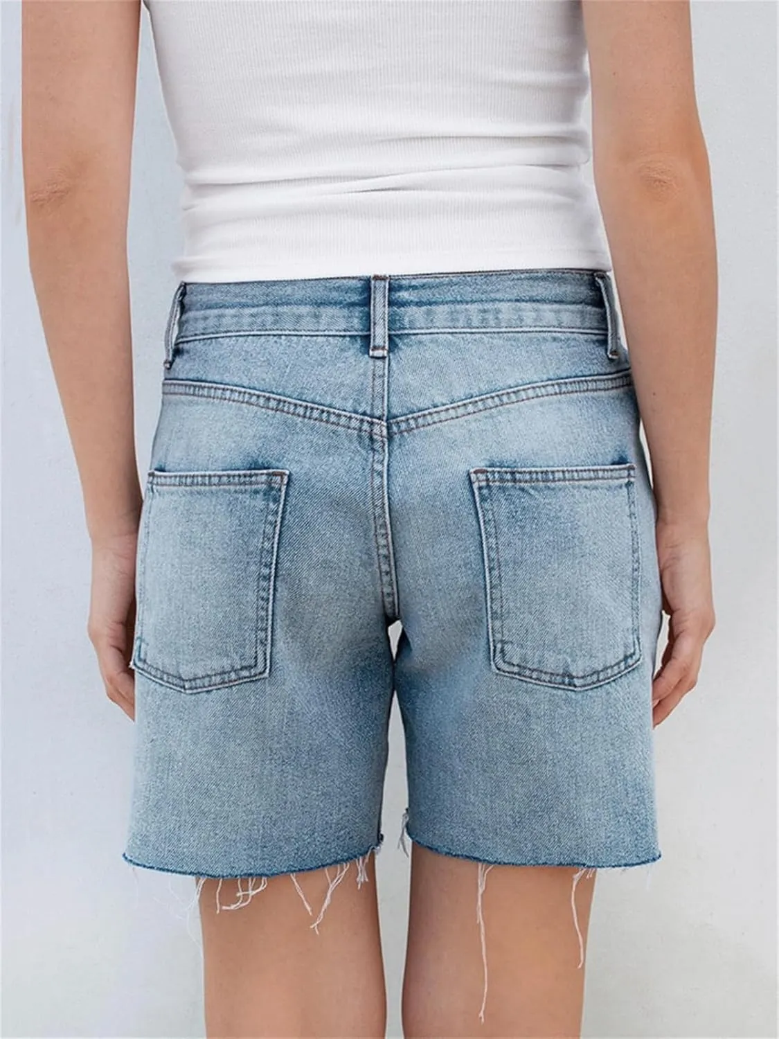 Women Y2k Long Jean Shorts Casual Loose Wide Leg Frayed Raw Hem High Waisted Denim Jorts Vintage Summer Streetwear