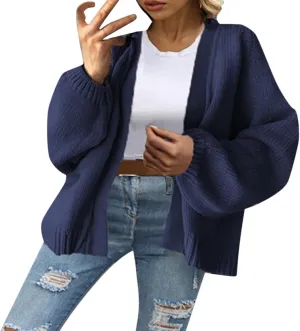Womens 2023 Fall Winter Long Sleeve Snap Open Front Sweater Solid Color Knit Ribbed Neckline Long Sleeve Cardigans