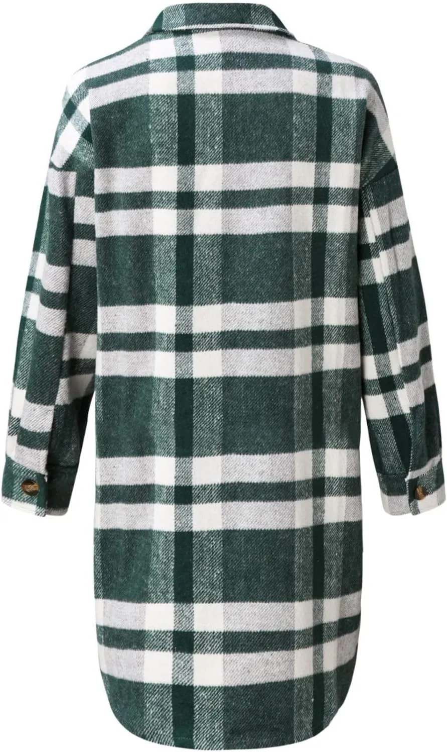 Women's 2023 Long Plaid Shacket Jacket Casual Loose Lapel Button Down Wool Blend Fall Tartan Trench Coat with Pockets