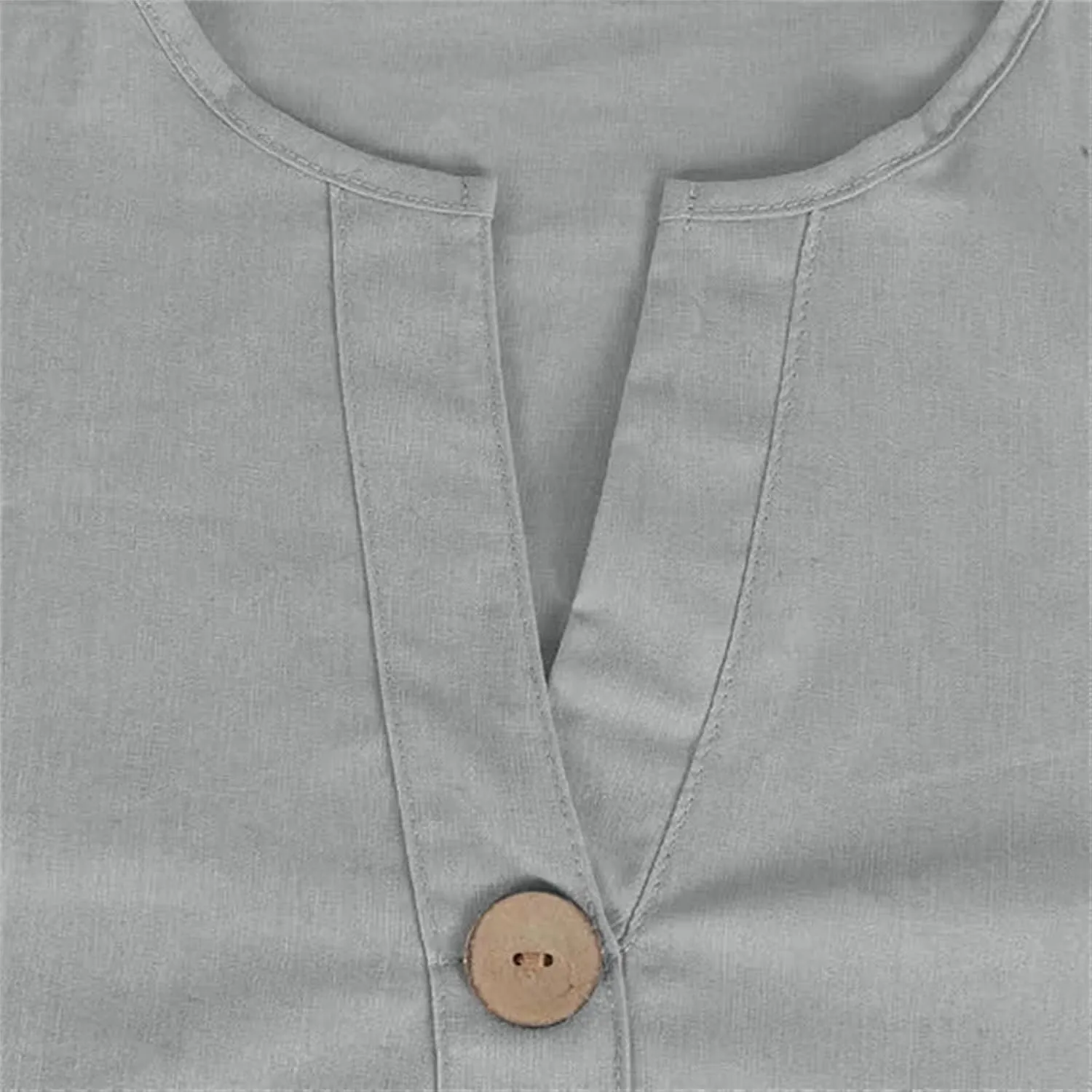 Womens 3/4 Sleeve Linen Tops Loose Casual Button Down V Neck Henley Shirts Summer Vacation Beach Work Dressy Blouses
