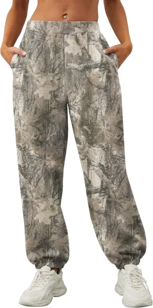 Women's Baggy Fleece Sweatpants Casual High Waisted Joggers Pants Fitted Sweat Pants with Pockets
