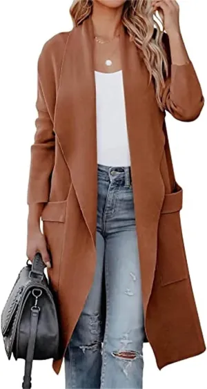 Womens Casual Long Cardigan Draped Open Front Jackets Wool Blend Long Over Coats 2024
