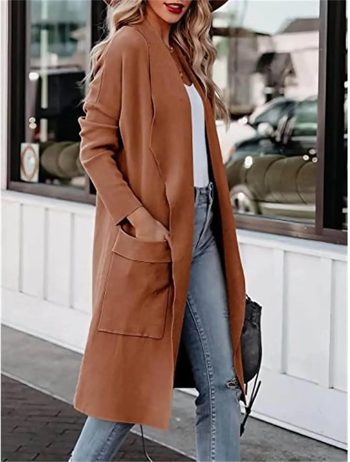 Womens Casual Long Cardigan Draped Open Front Jackets Wool Blend Long Over Coats 2024