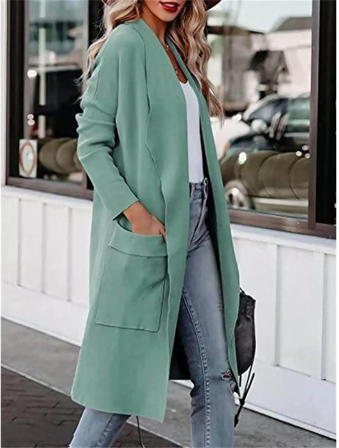 Womens Casual Long Cardigan Draped Open Front Jackets Wool Blend Long Over Coats 2024