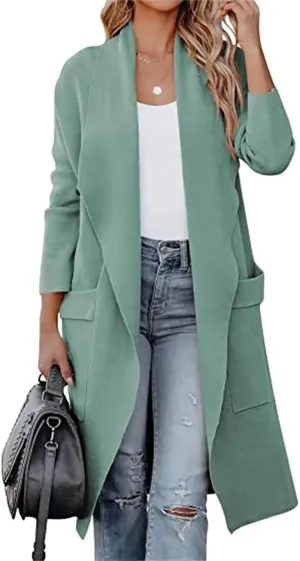 Womens Casual Long Cardigan Draped Open Front Jackets Wool Blend Long Over Coats 2024
