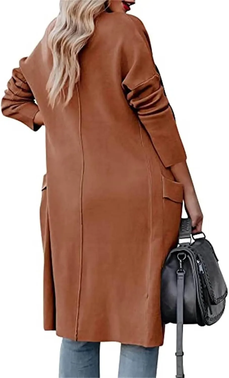 Womens Casual Long Cardigan Draped Open Front Jackets Wool Blend Long Over Coats 2024
