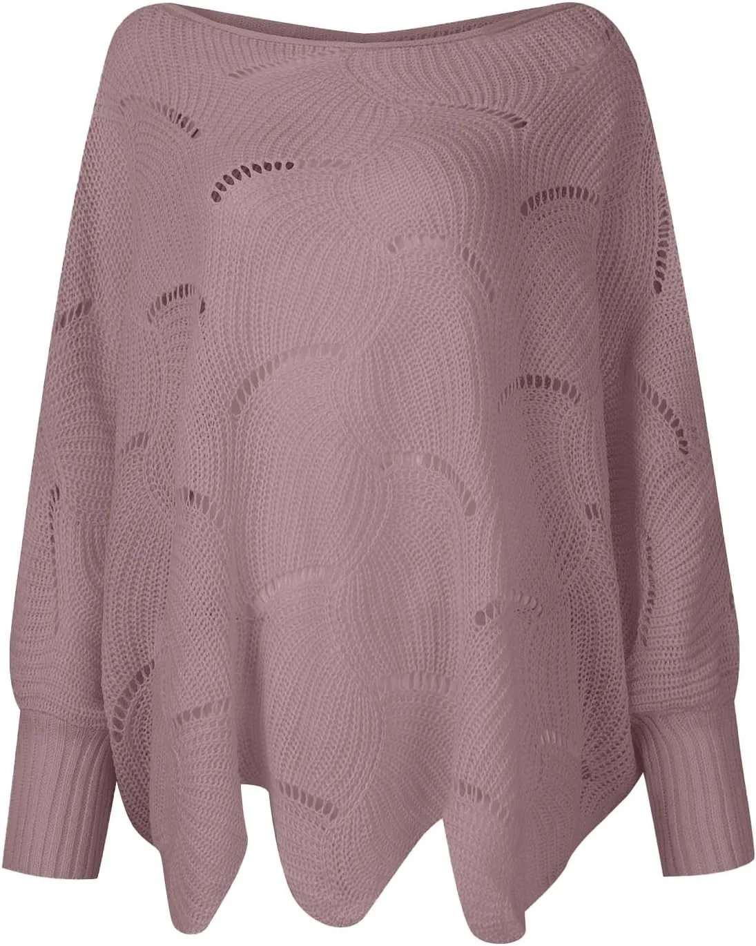 Women's Casual Trendy Loose Crew Neck Cutout Solid Cable Knit Sweater,S-5XL