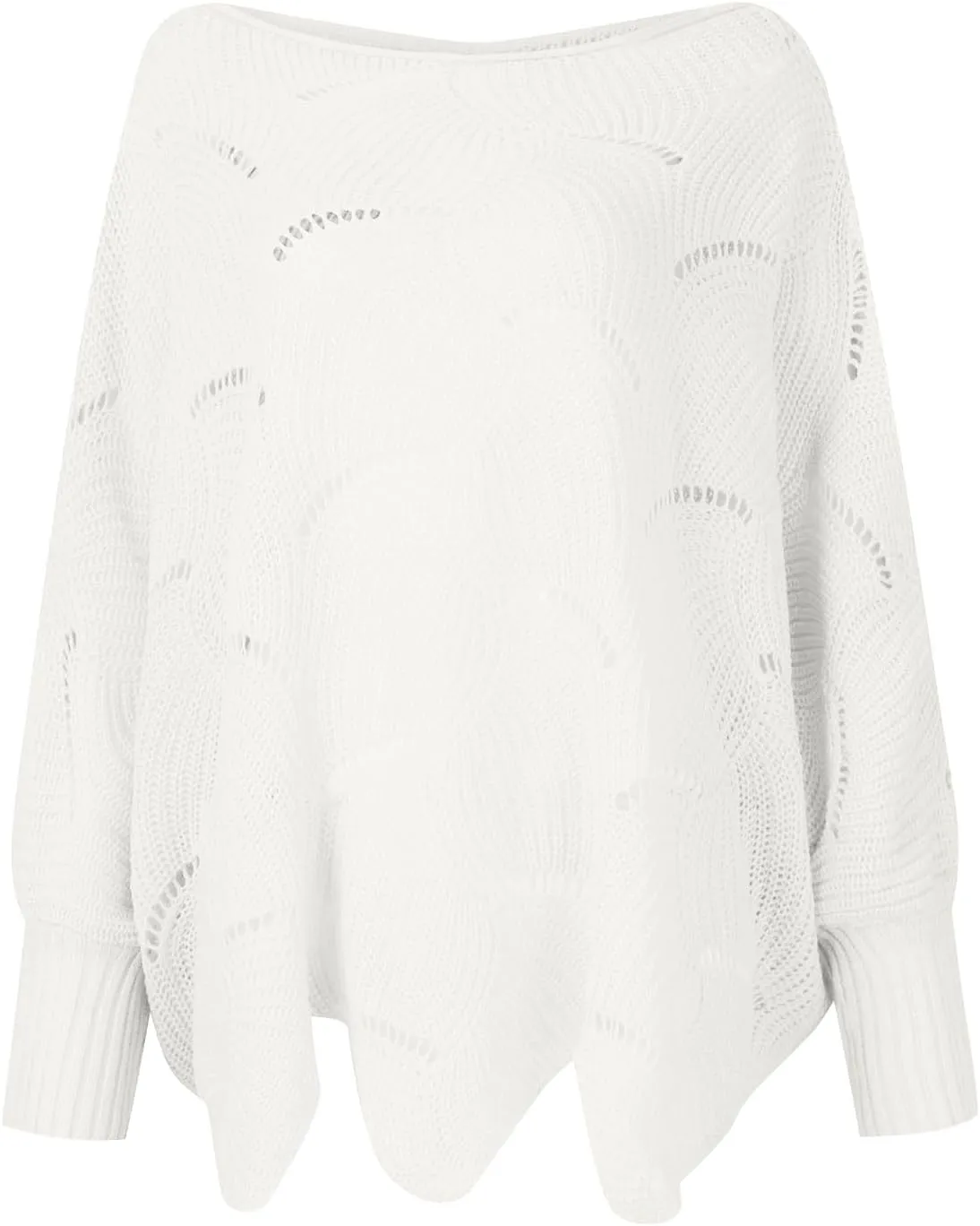 Women's Casual Trendy Loose Crew Neck Cutout Solid Cable Knit Sweater,S-5XL