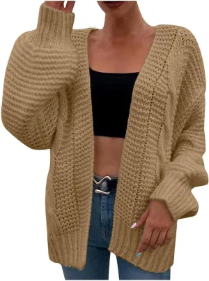Womens Chunky Cardigan Sweater Oversized Lightweight Open Front Cardigan Casual Baggy Cable Knit Sweaters Fall Coats