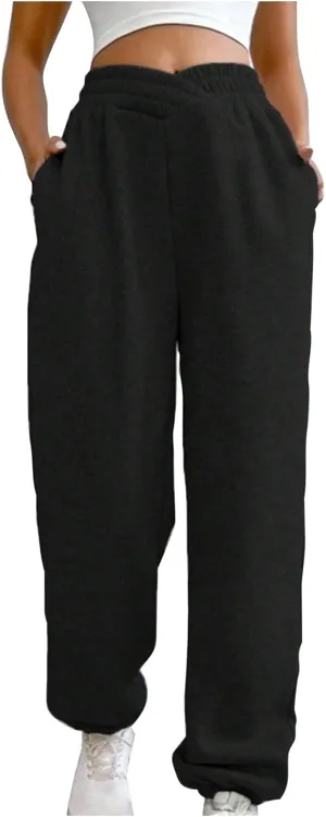 Women's Cinch Bottom Joggers Crossover Elastic Waist Sweatpants Baggy Lounge Athletic Workout Pants Track Trousers